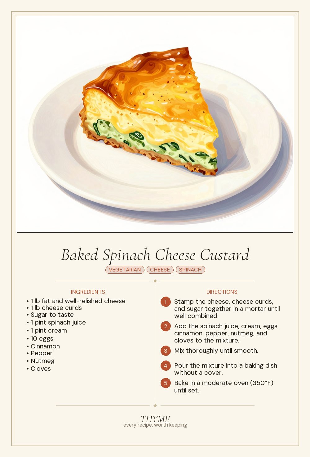 Baked Spinach Cheese Custard