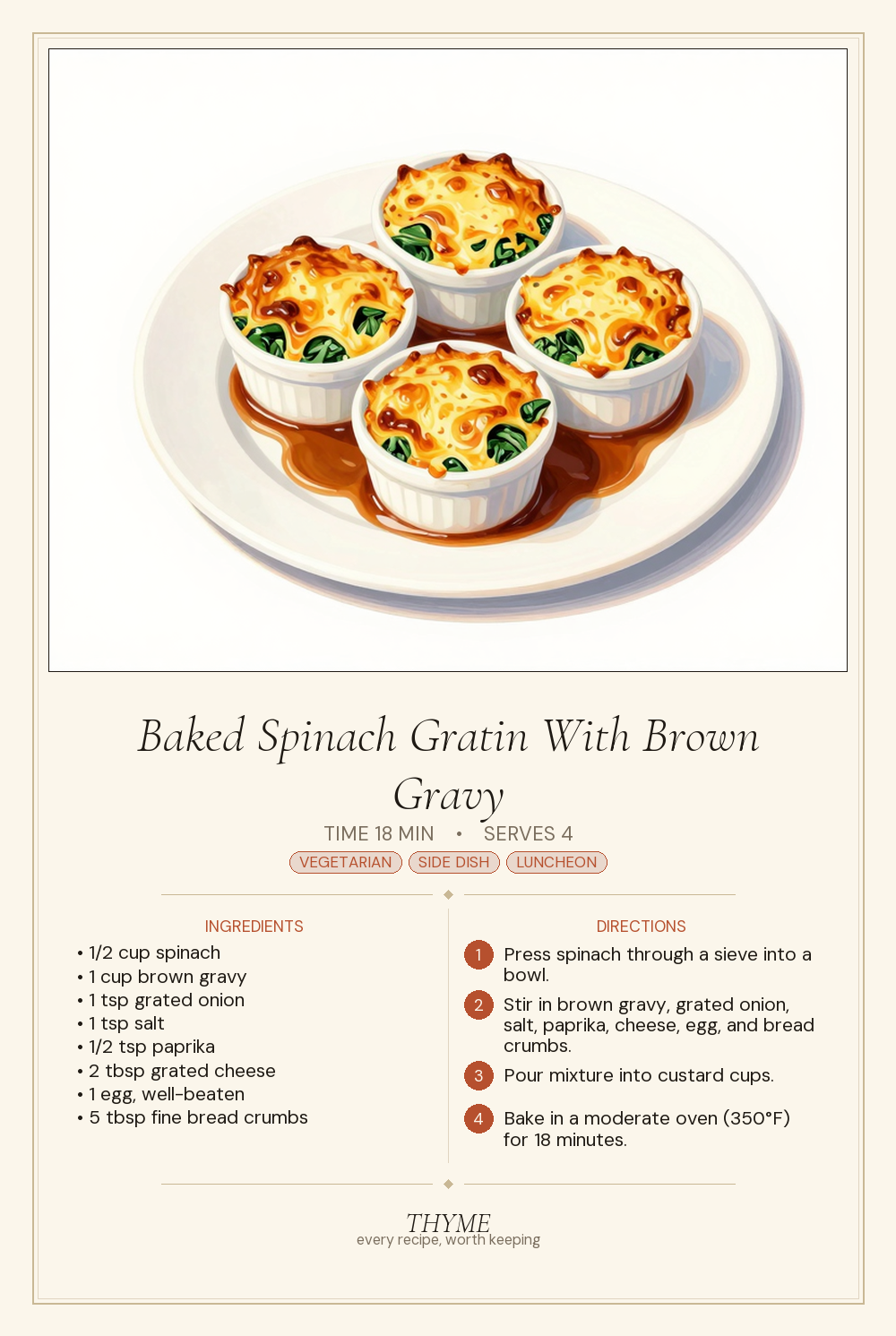 Baked Spinach Gratin With Brown Gravy