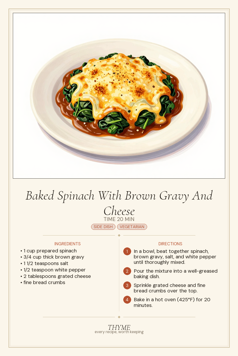 Baked Spinach With Brown Gravy And Cheese