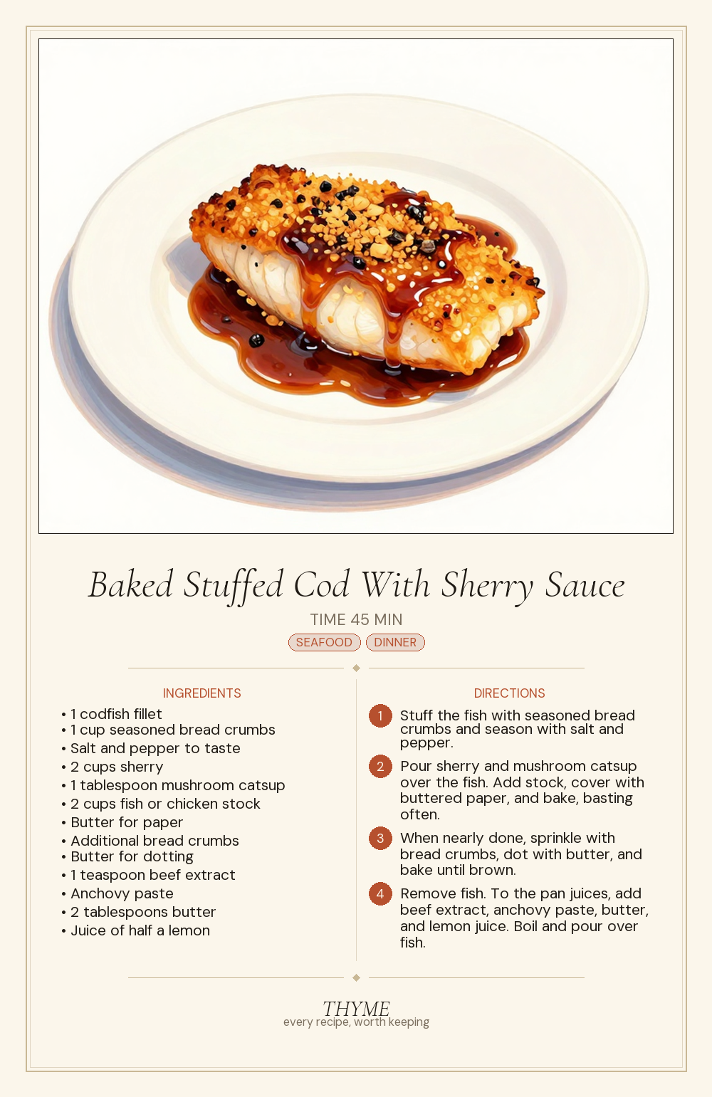Baked Stuffed Cod With Sherry Sauce