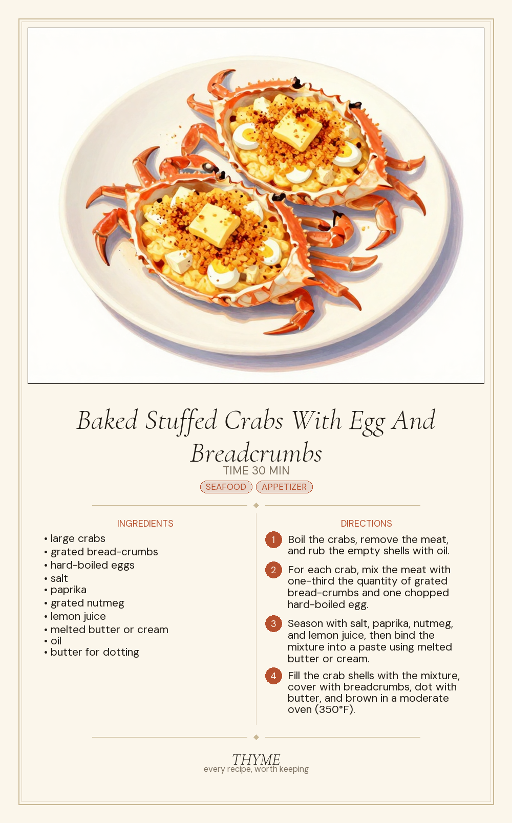 Baked Stuffed Crabs With Egg And Breadcrumbs