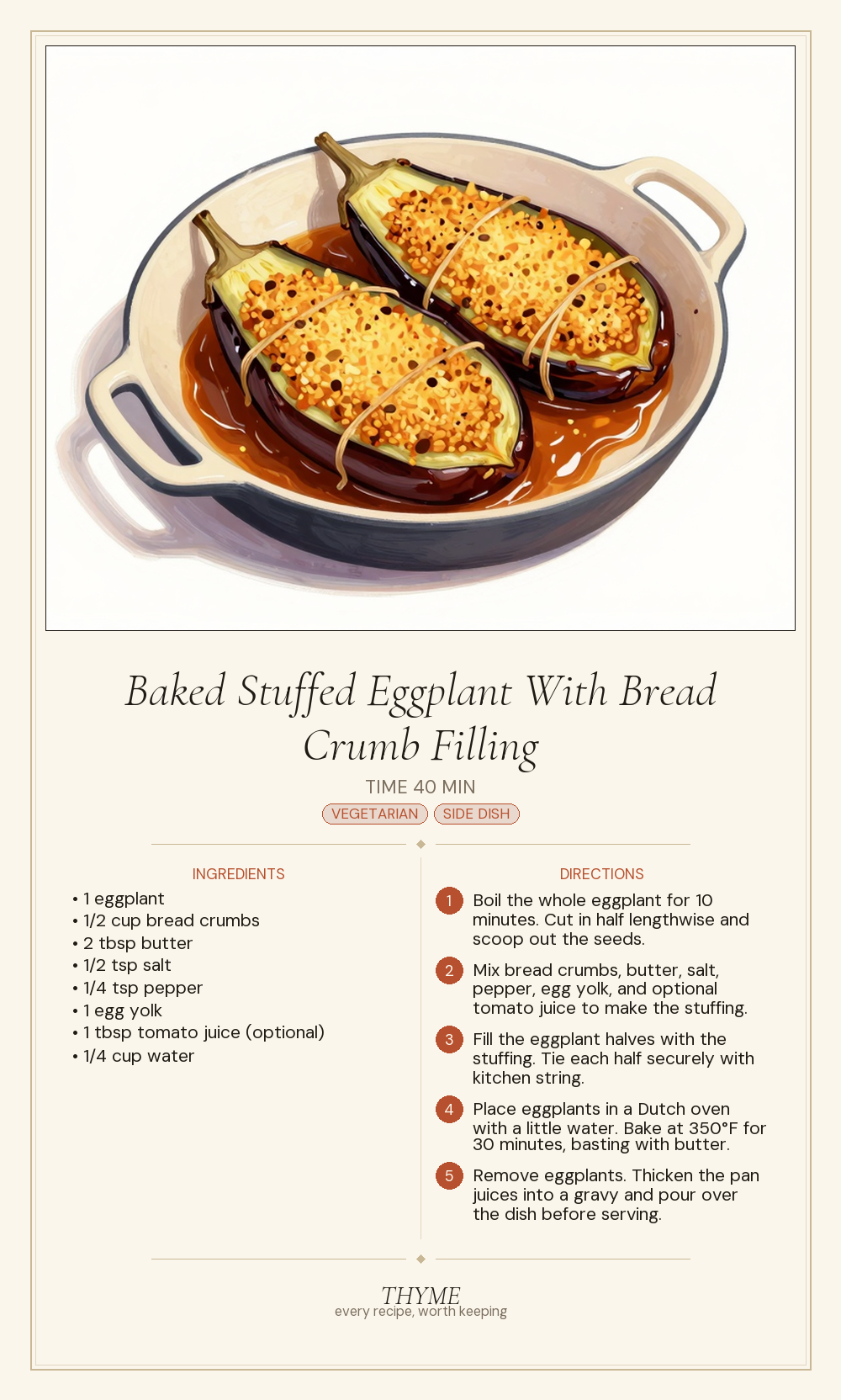 Baked Stuffed Eggplant With Bread Crumb Filling
