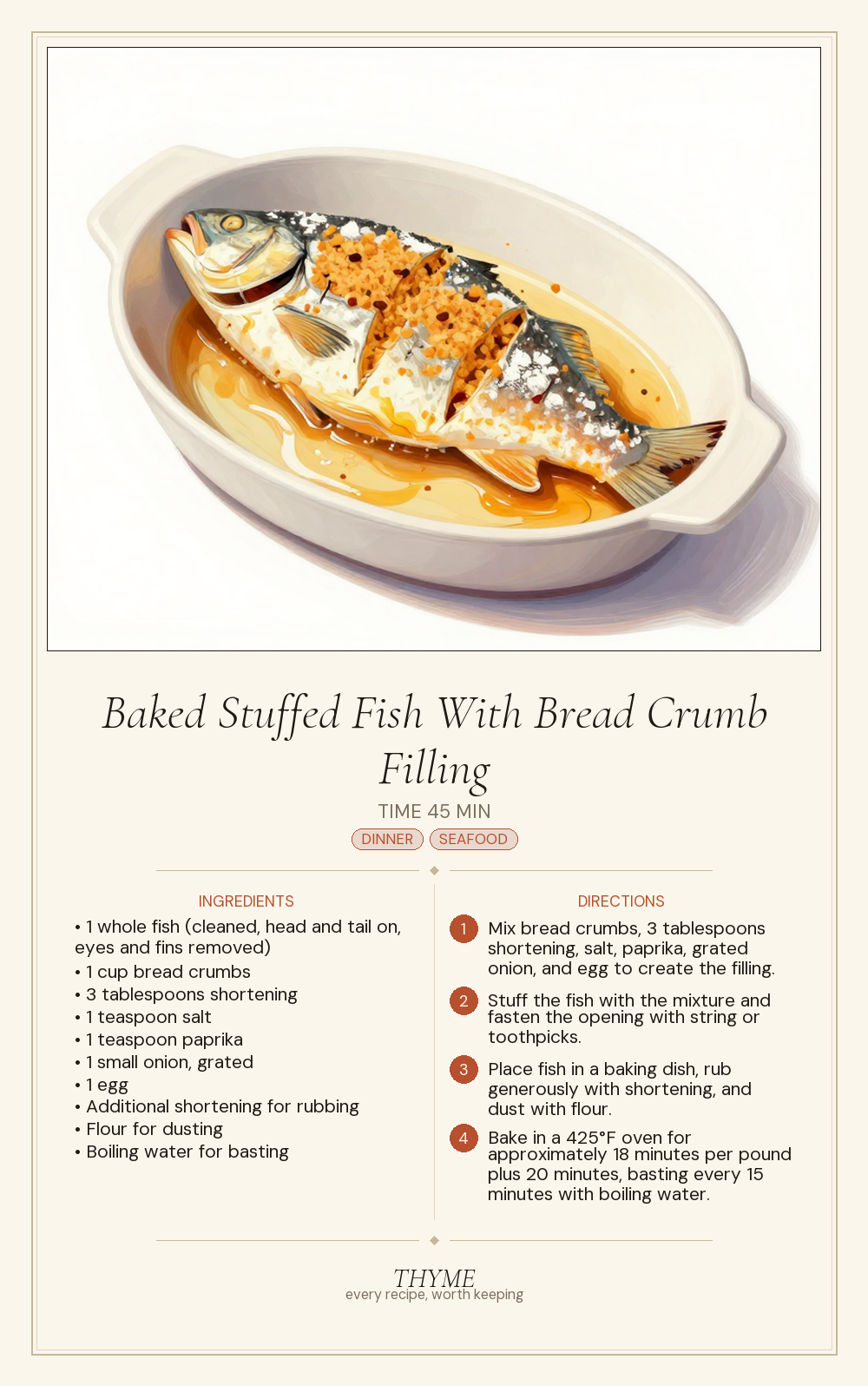 Baked Stuffed Fish With Bread Crumb Filling