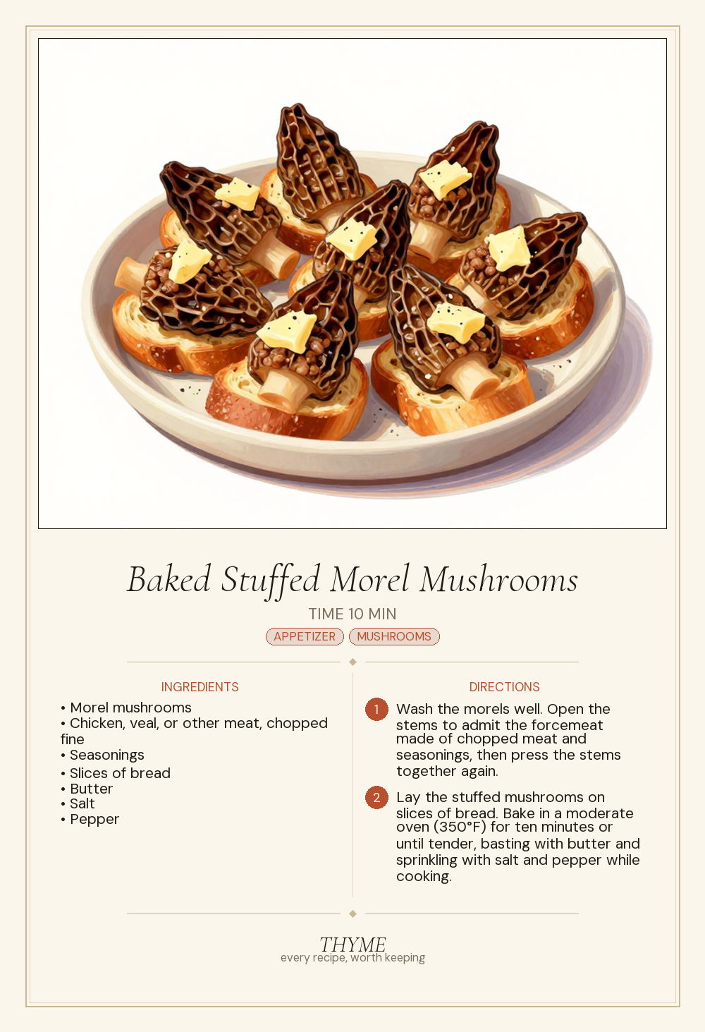 Baked Stuffed Morel Mushrooms