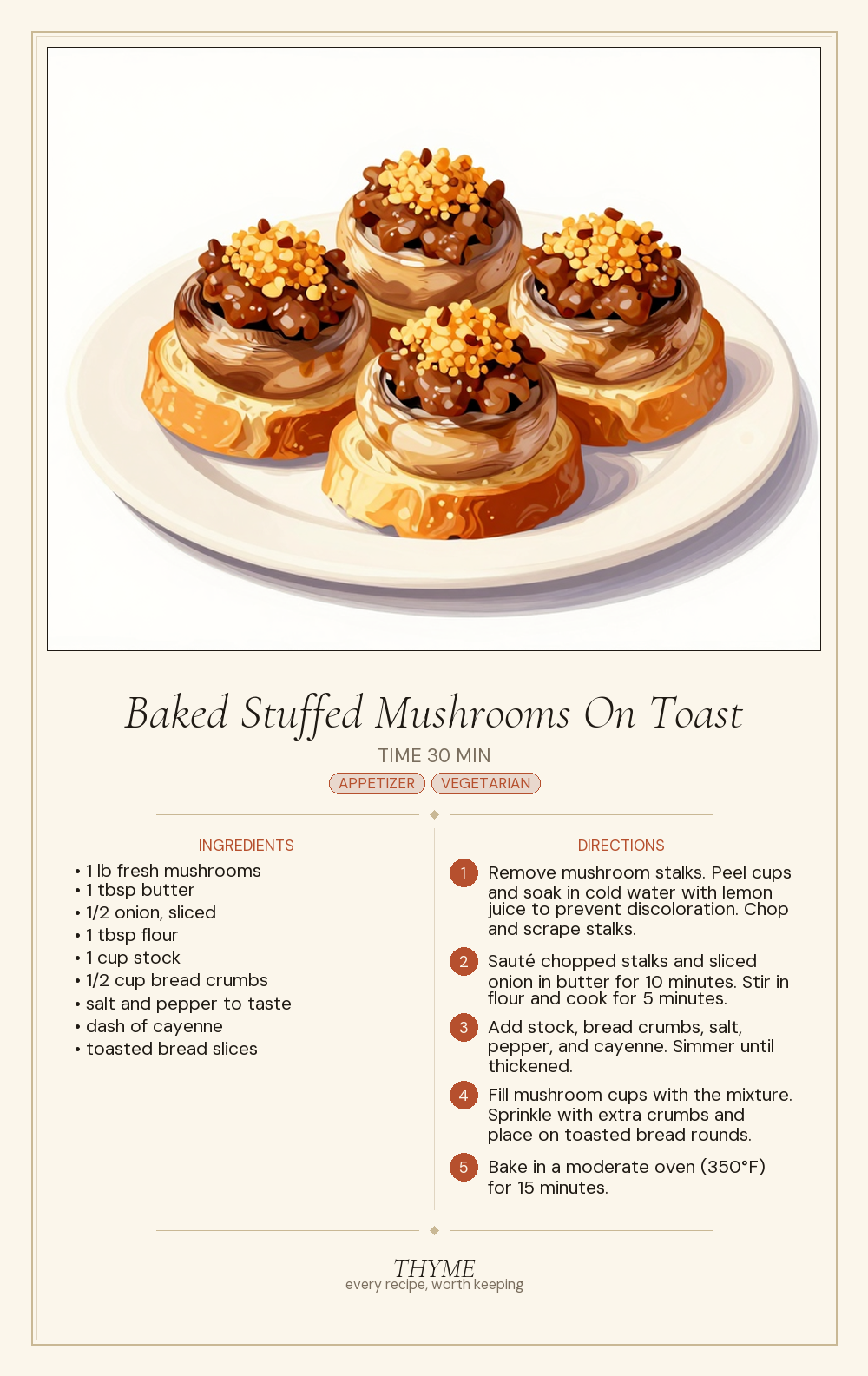 Baked Stuffed Mushrooms On Toast