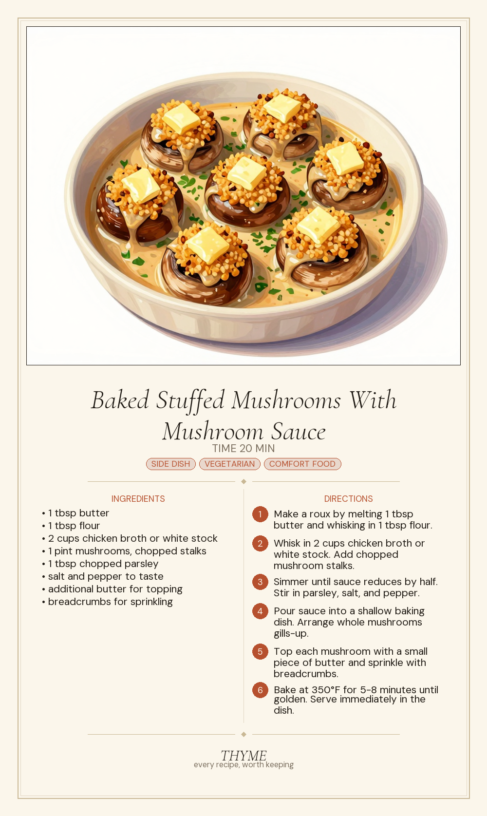 Baked Stuffed Mushrooms With Mushroom Sauce