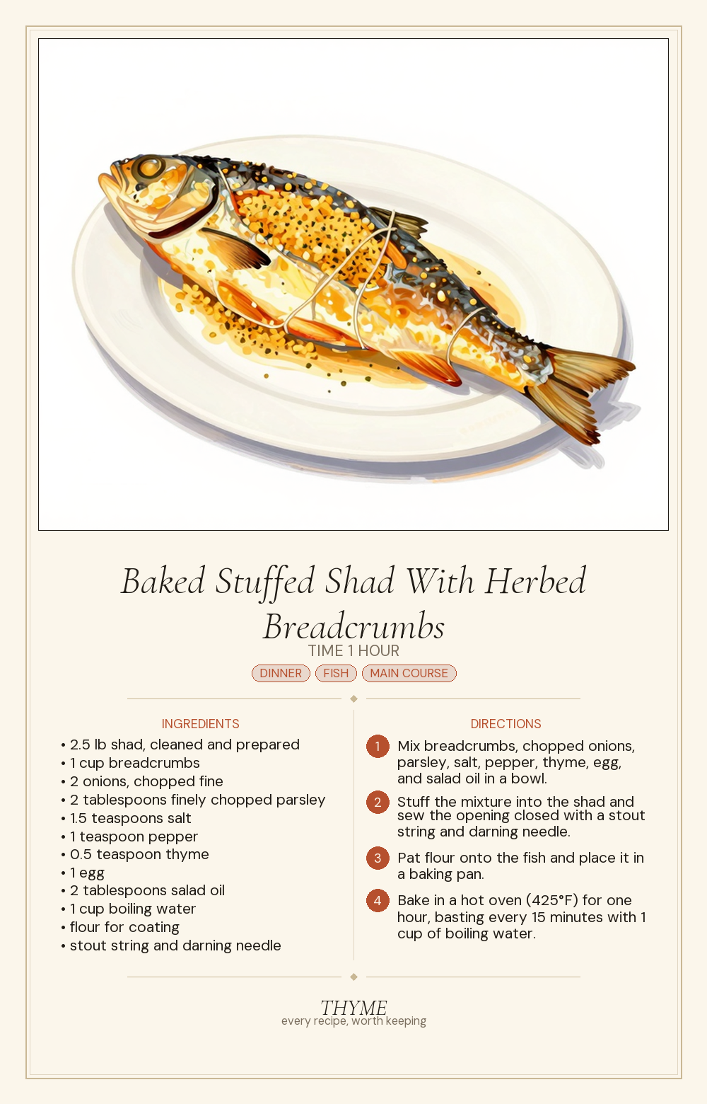 Baked Stuffed Shad With Herbed Breadcrumbs