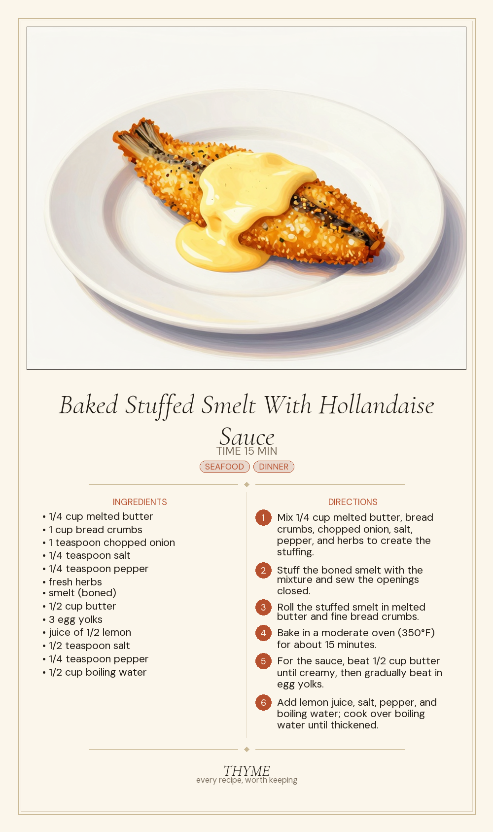 Baked Stuffed Smelt With Hollandaise Sauce