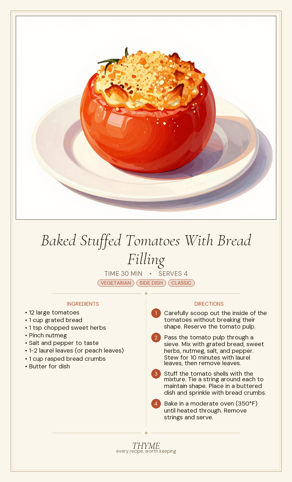 Baked Stuffed Tomatoes With Bread Filling
