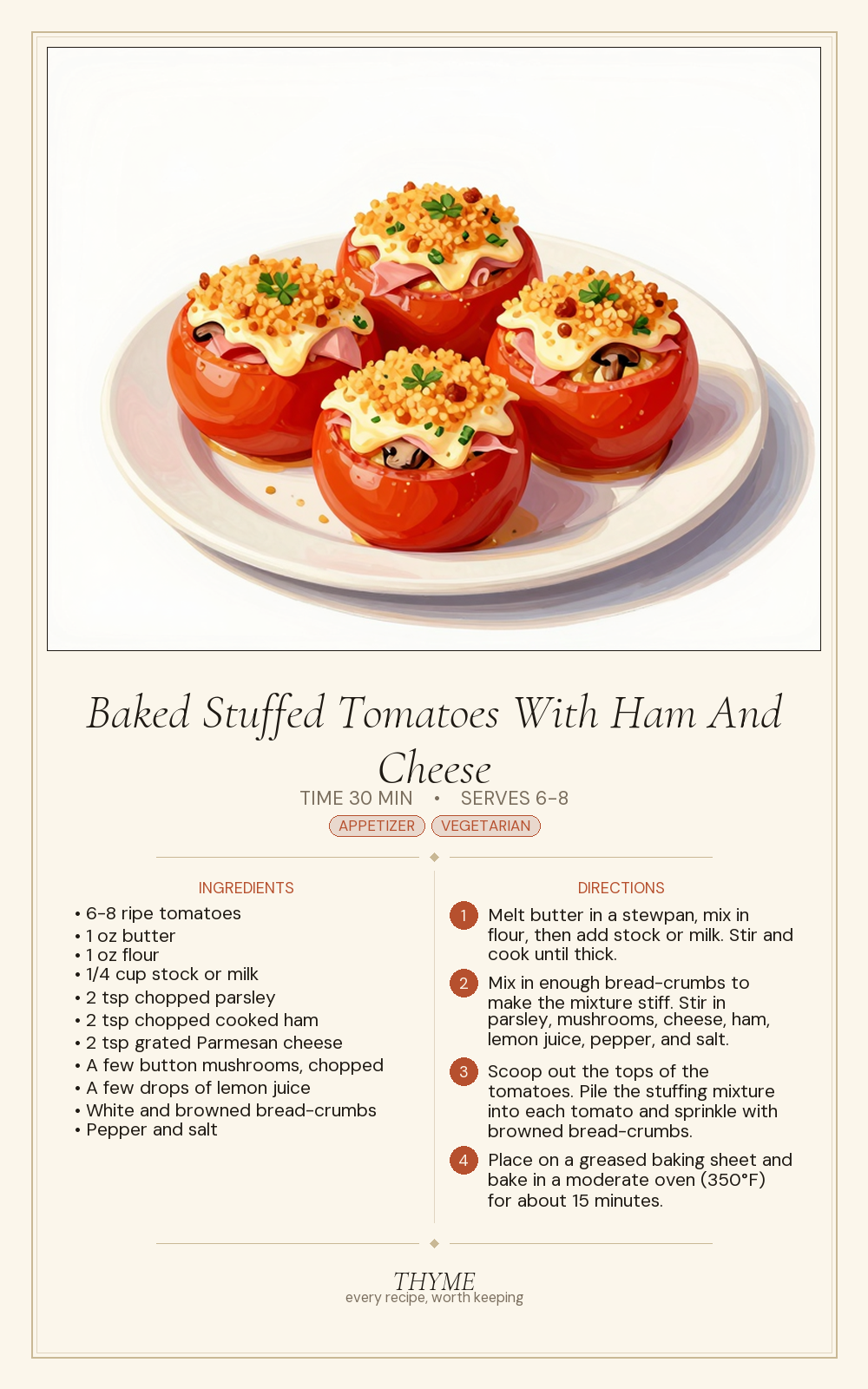 Baked Stuffed Tomatoes With Ham And Cheese