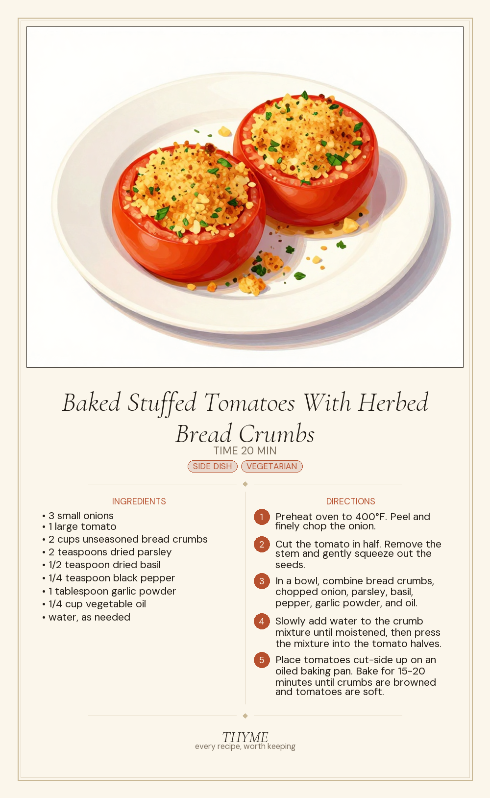 Baked Stuffed Tomatoes With Herbed Bread Crumbs