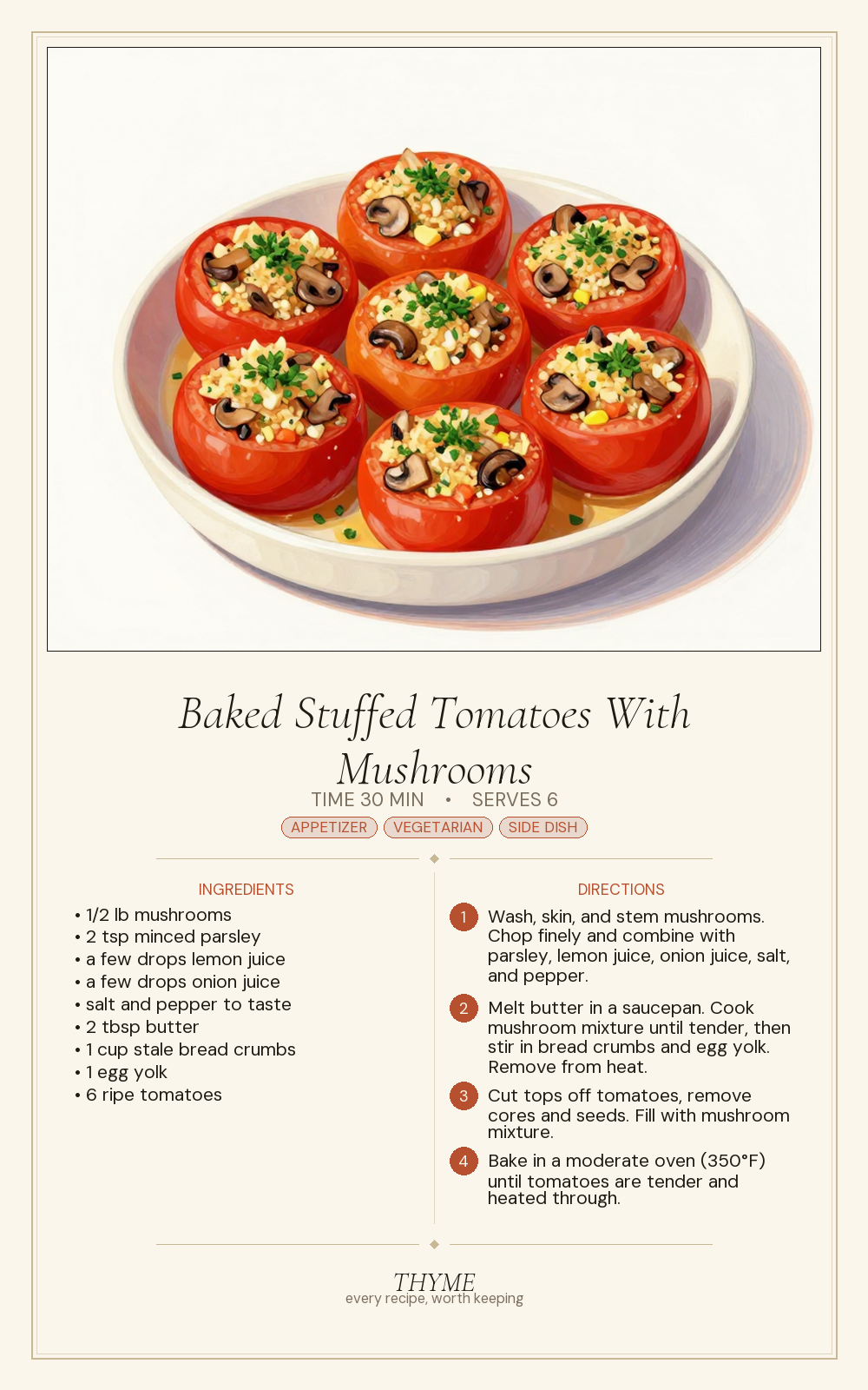 Baked Stuffed Tomatoes With Mushrooms