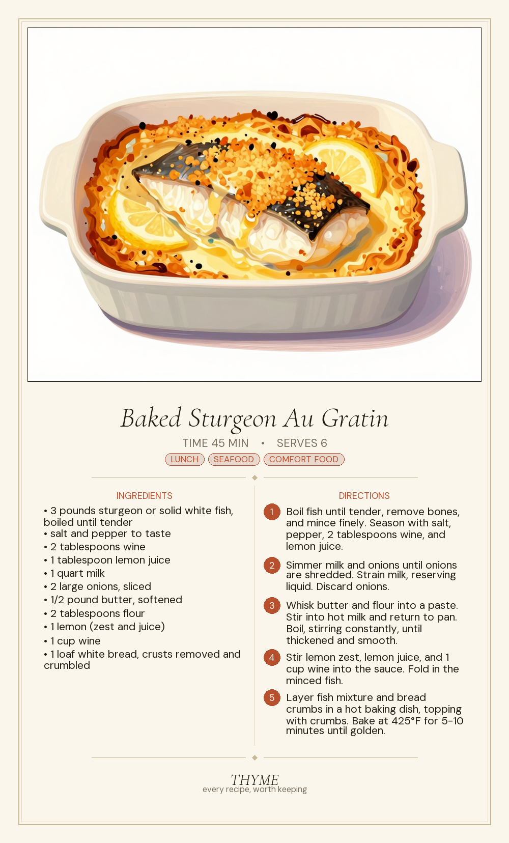 Baked Sturgeon Au Gratin