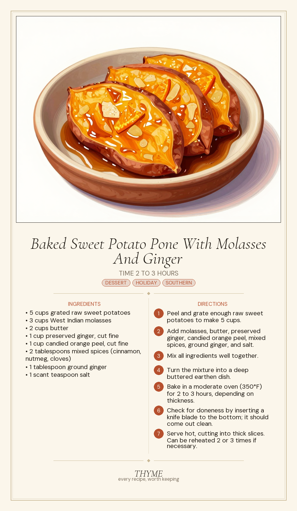 Baked Sweet Potato Pone With Molasses And Ginger