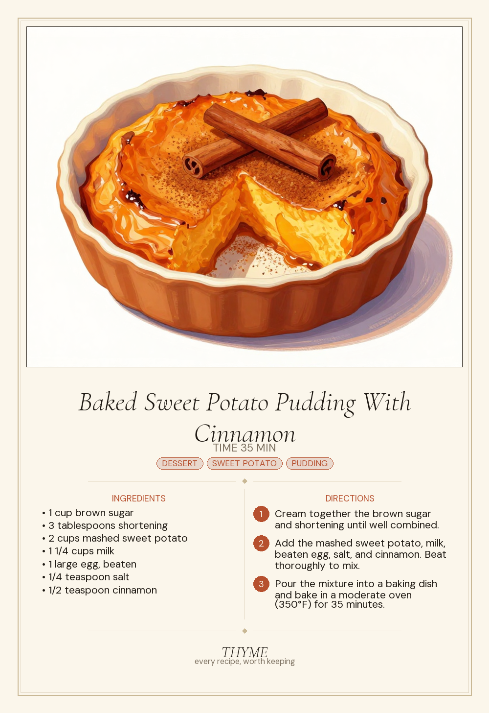 Baked Sweet Potato Pudding With Cinnamon