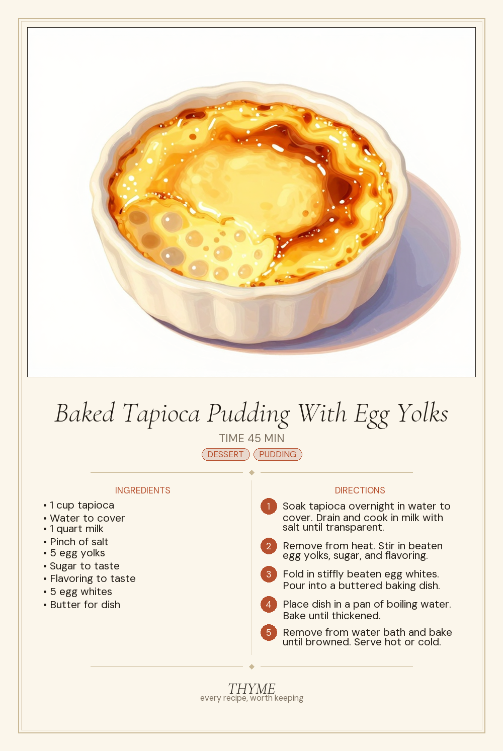 Baked Tapioca Pudding With Egg Yolks