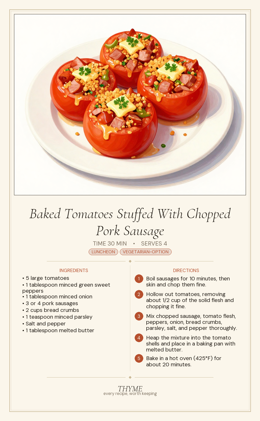 Baked Tomatoes Stuffed With Chopped Pork Sausage