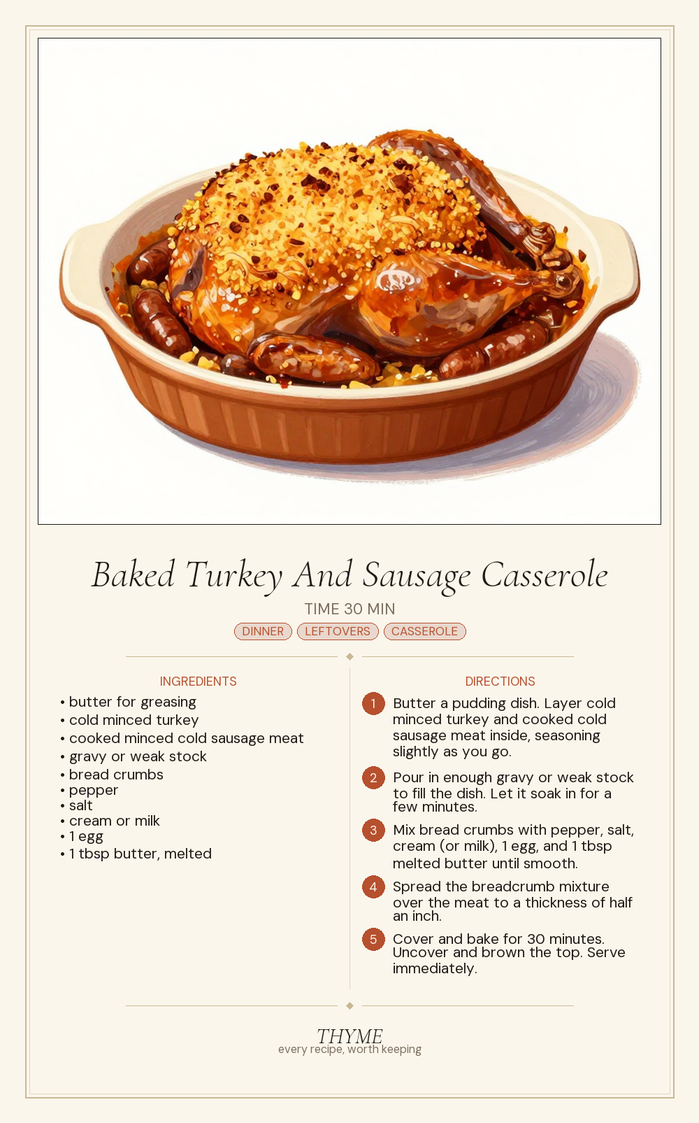 Baked Turkey And Sausage Casserole