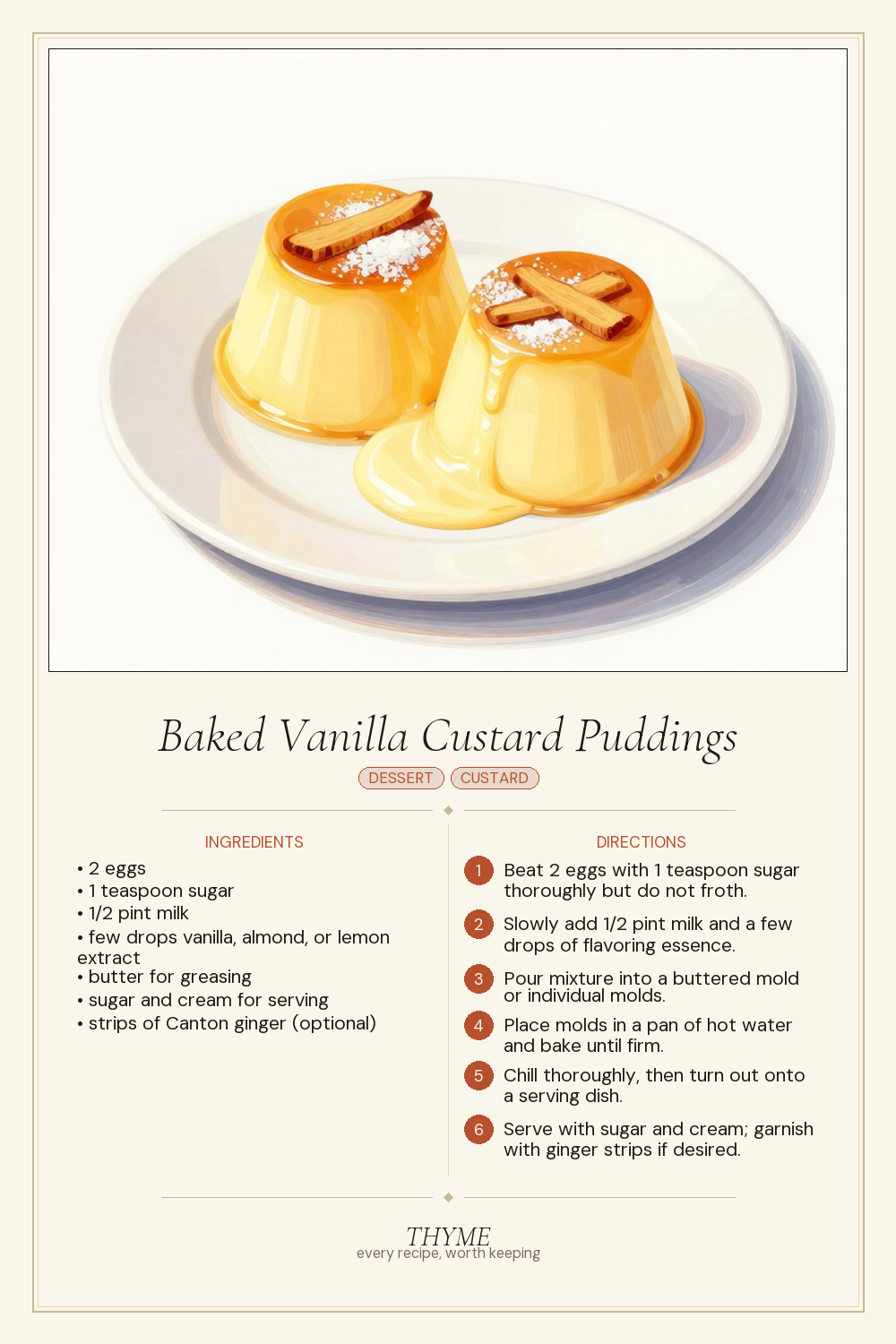 Baked Vanilla Custard Puddings