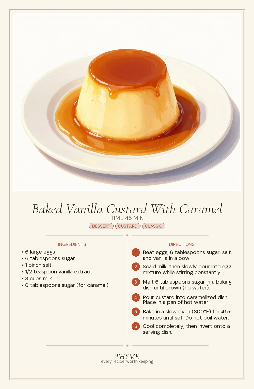 Baked Vanilla Custard With Caramel