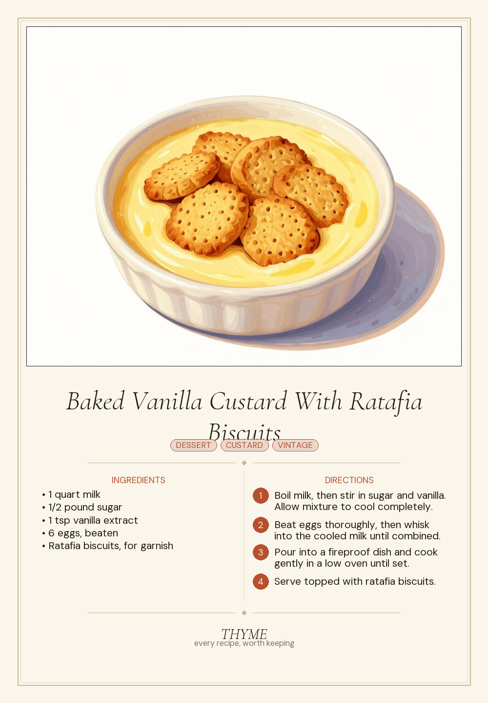 Baked Vanilla Custard With Ratafia Biscuits
