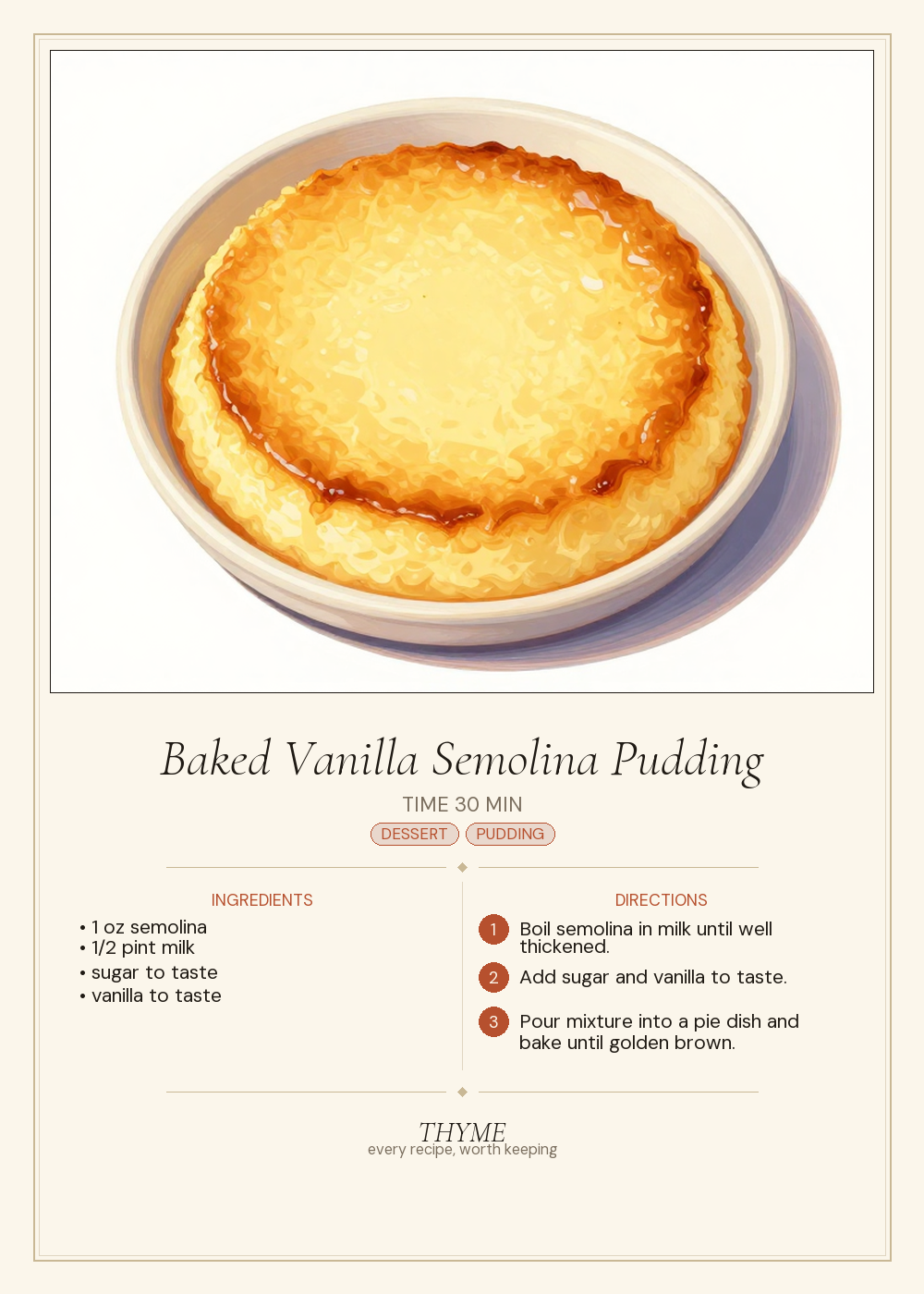 Baked Vanilla Semolina Pudding