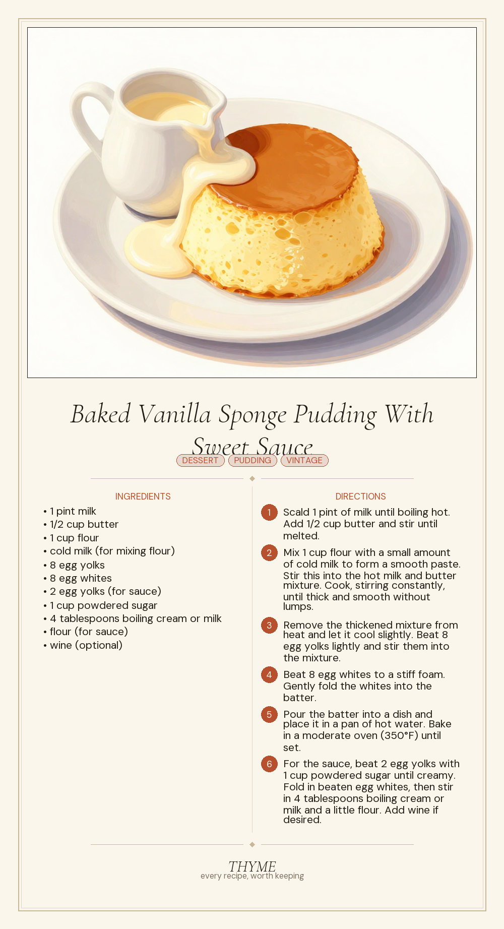 Baked Vanilla Sponge Pudding With Sweet Sauce