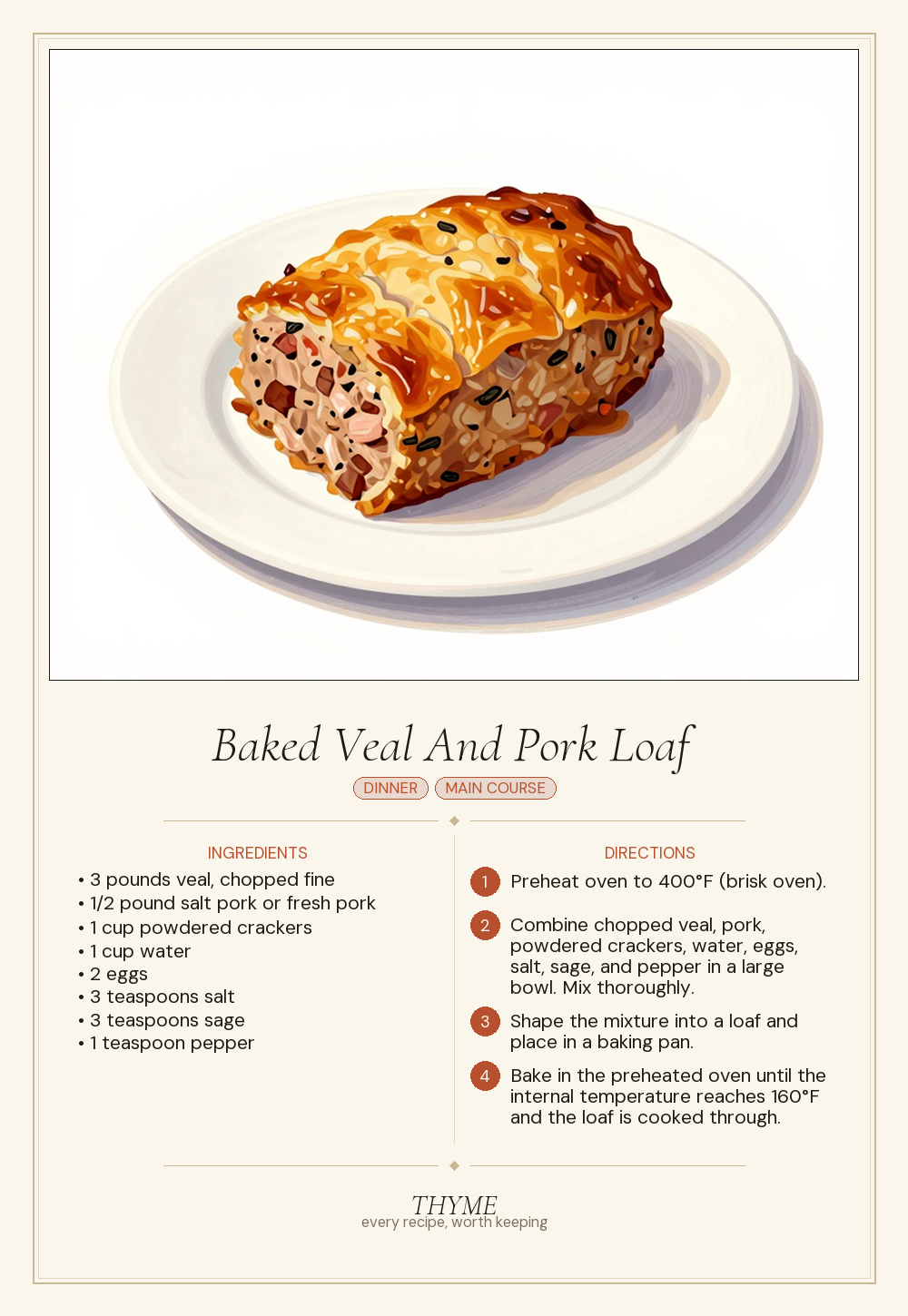 Baked Veal And Pork Loaf