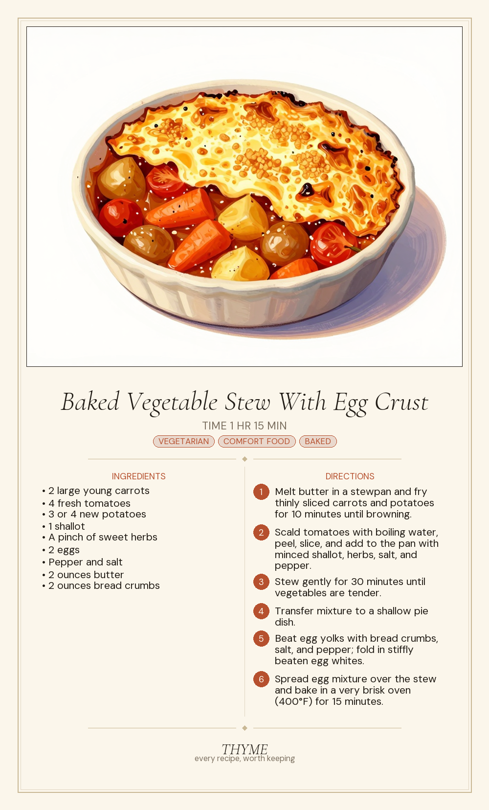 Baked Vegetable Stew With Egg Crust