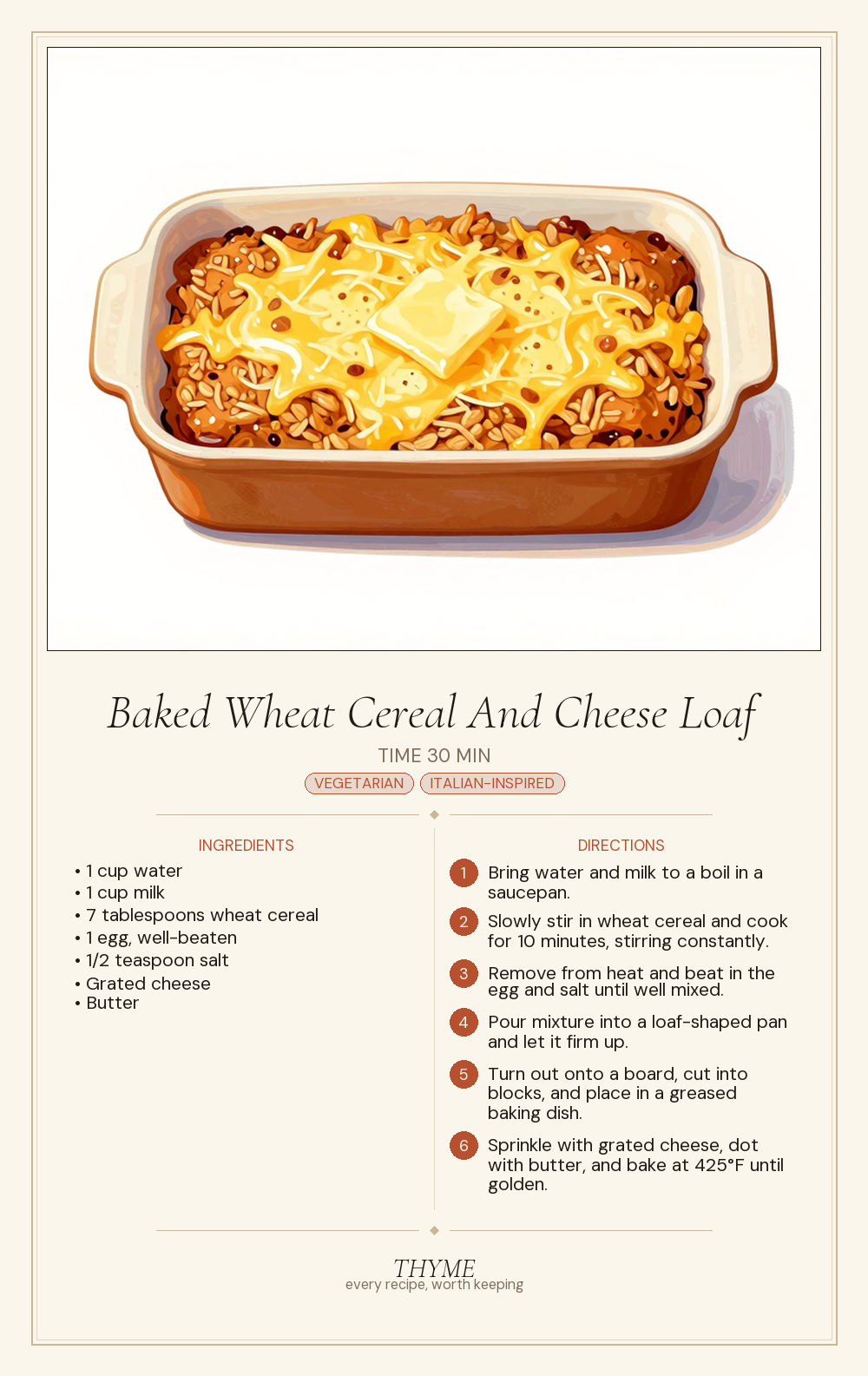 Baked Wheat Cereal And Cheese Loaf