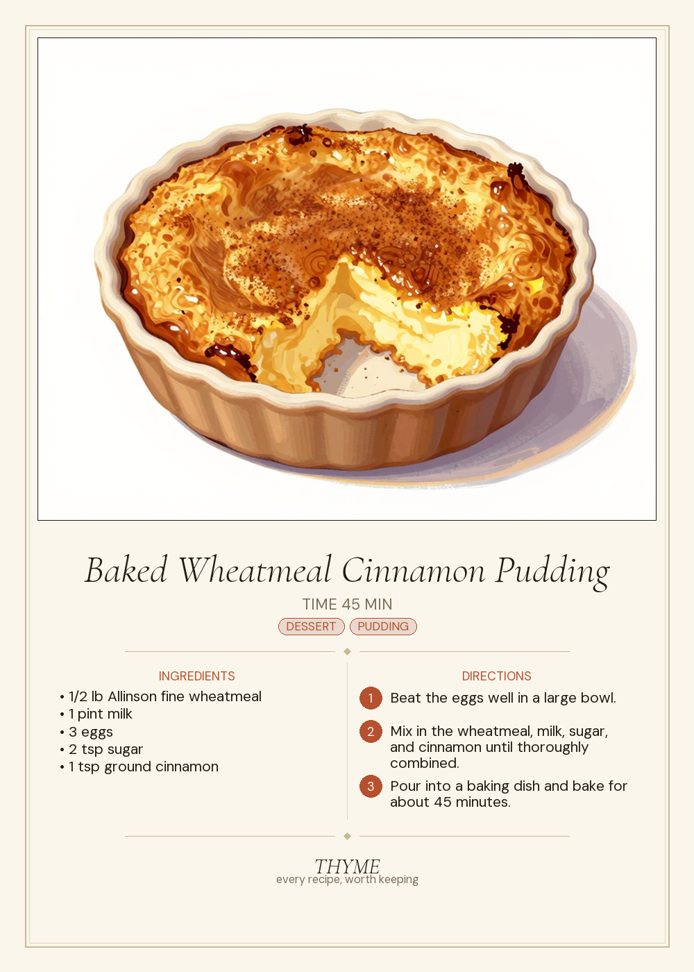 Baked Wheatmeal Cinnamon Pudding
