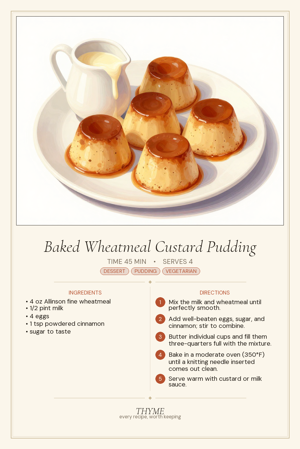 Baked Wheatmeal Custard Pudding
