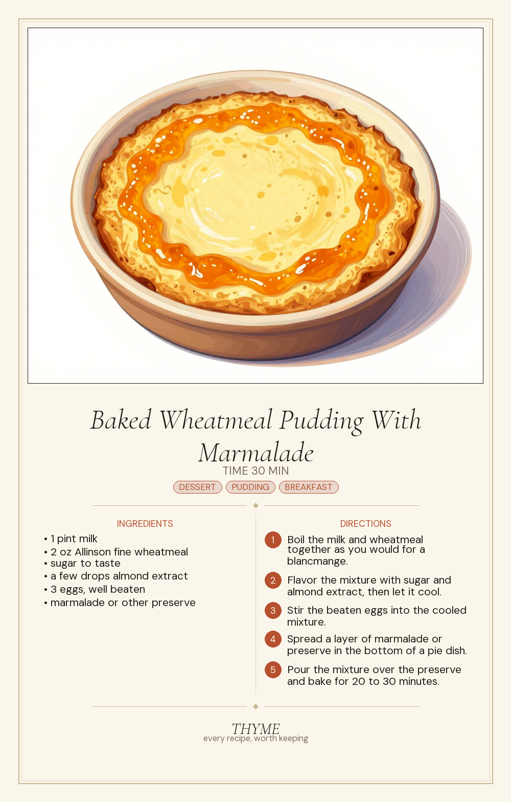 Baked Wheatmeal Pudding With Marmalade