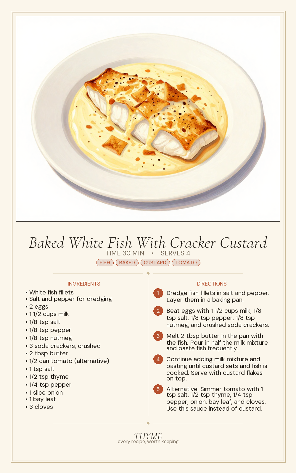Baked White Fish With Cracker Custard