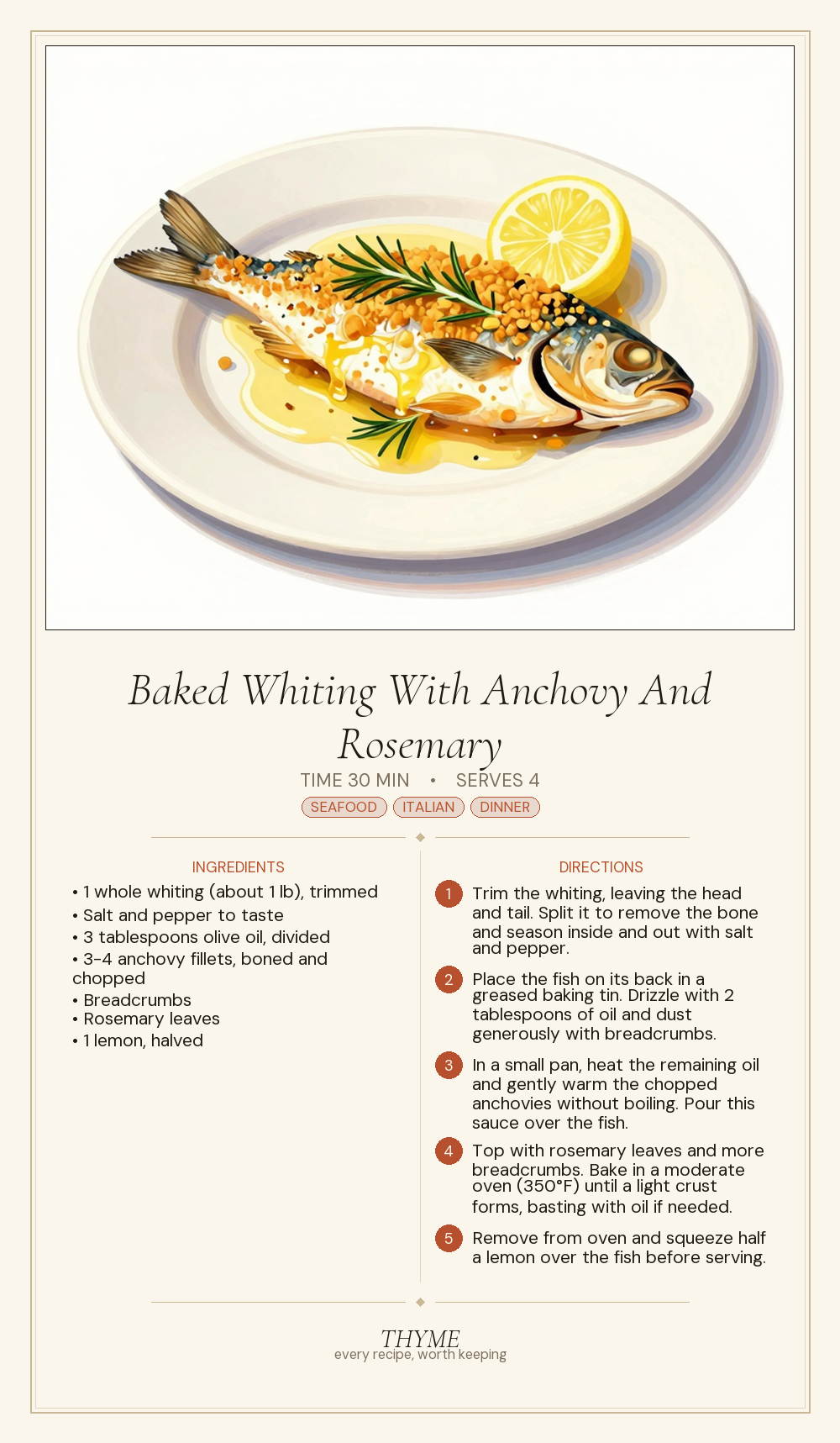 Baked Whiting With Anchovy And Rosemary
