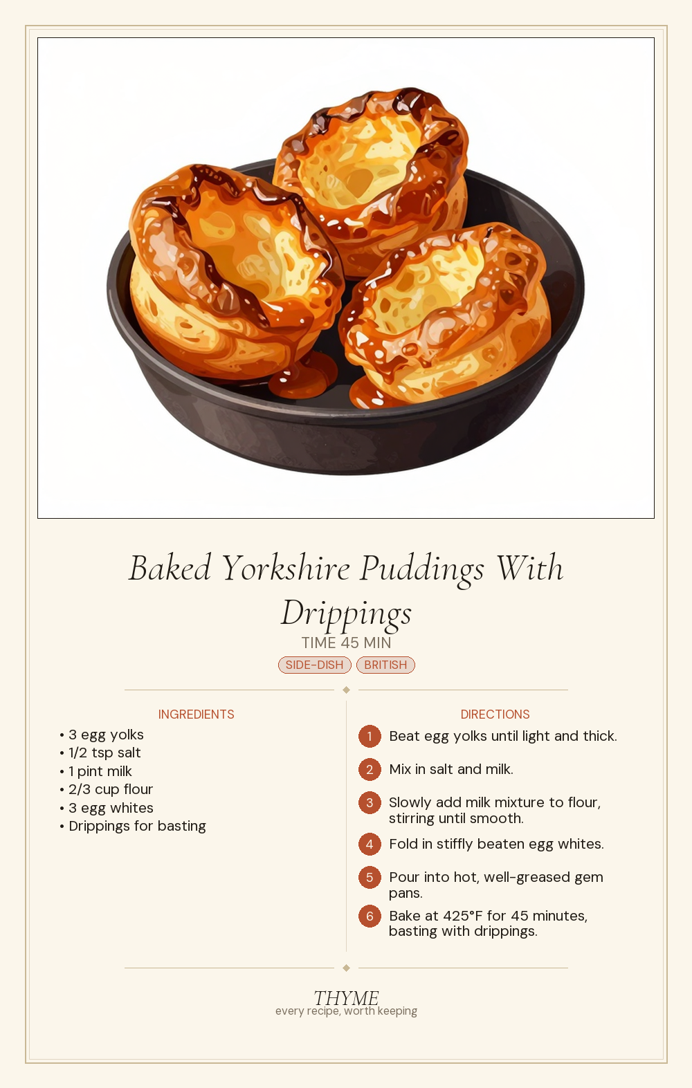 Baked Yorkshire Puddings With Drippings