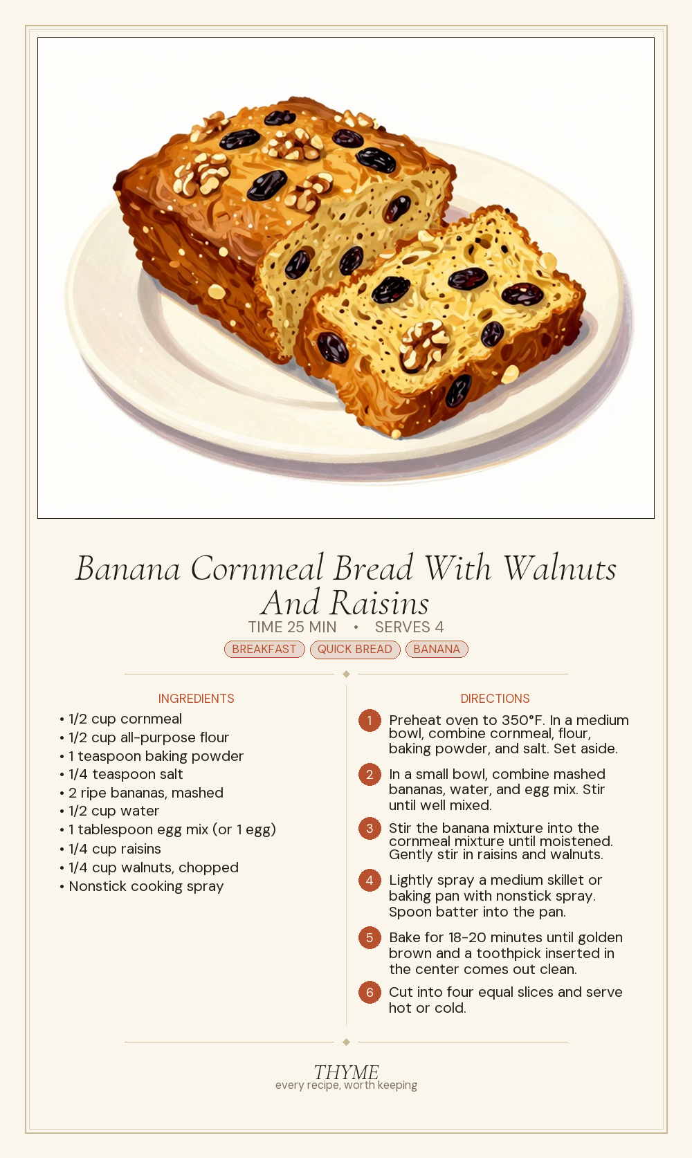 Banana Cornmeal Bread With Walnuts And Raisins