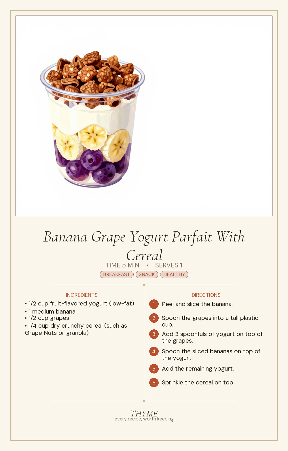Banana Grape Yogurt Parfait With Cereal