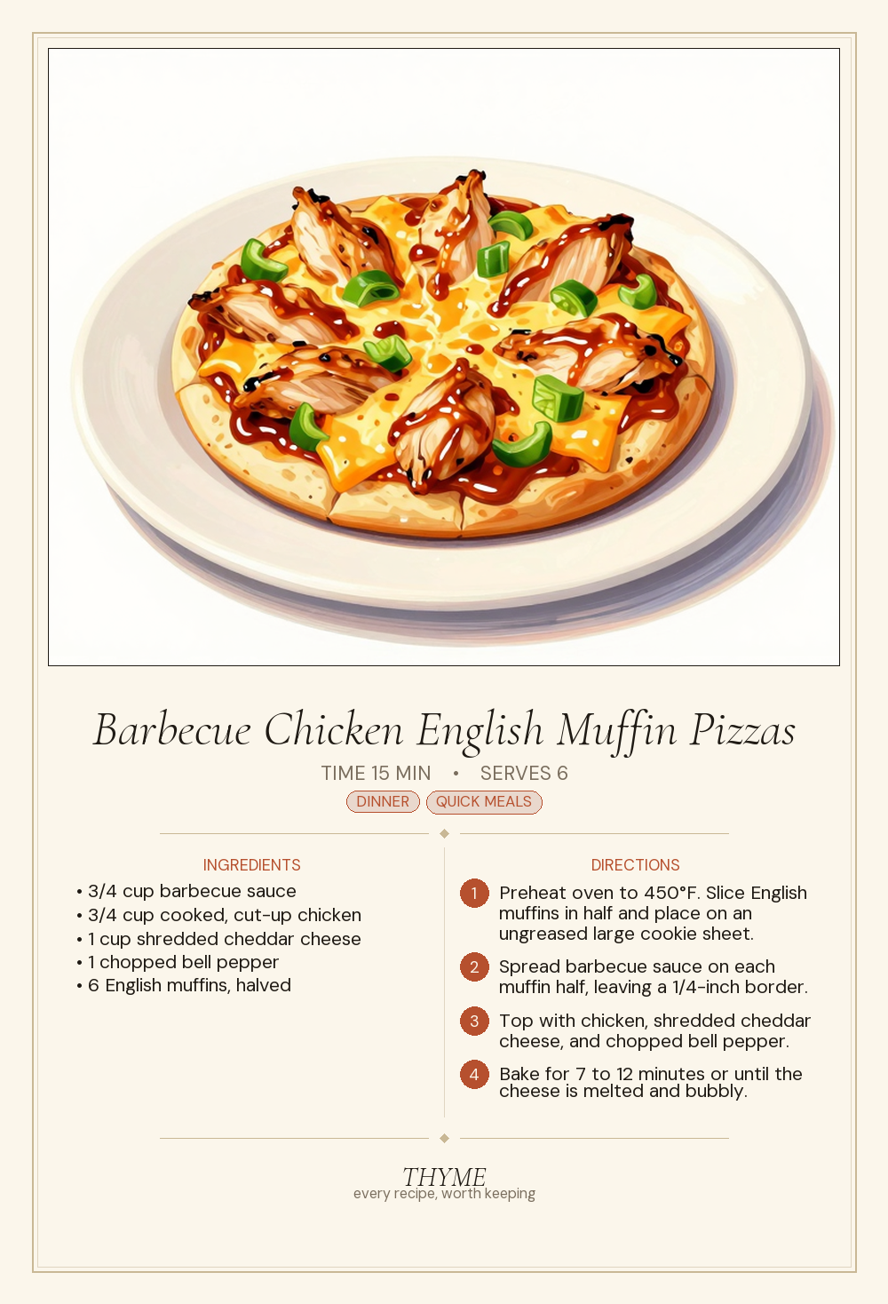 Barbecue Chicken English Muffin Pizzas