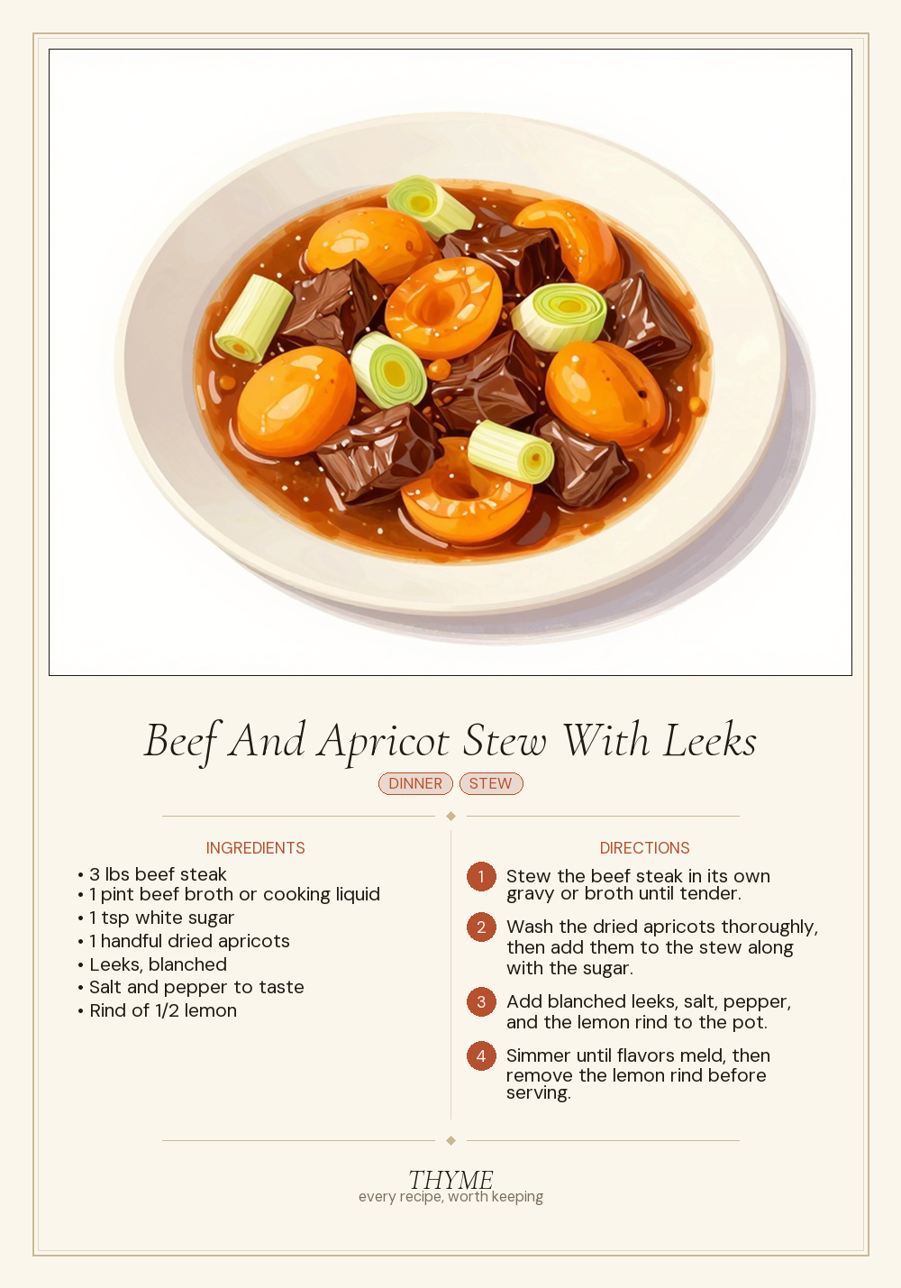 Beef And Apricot Stew With Leeks
