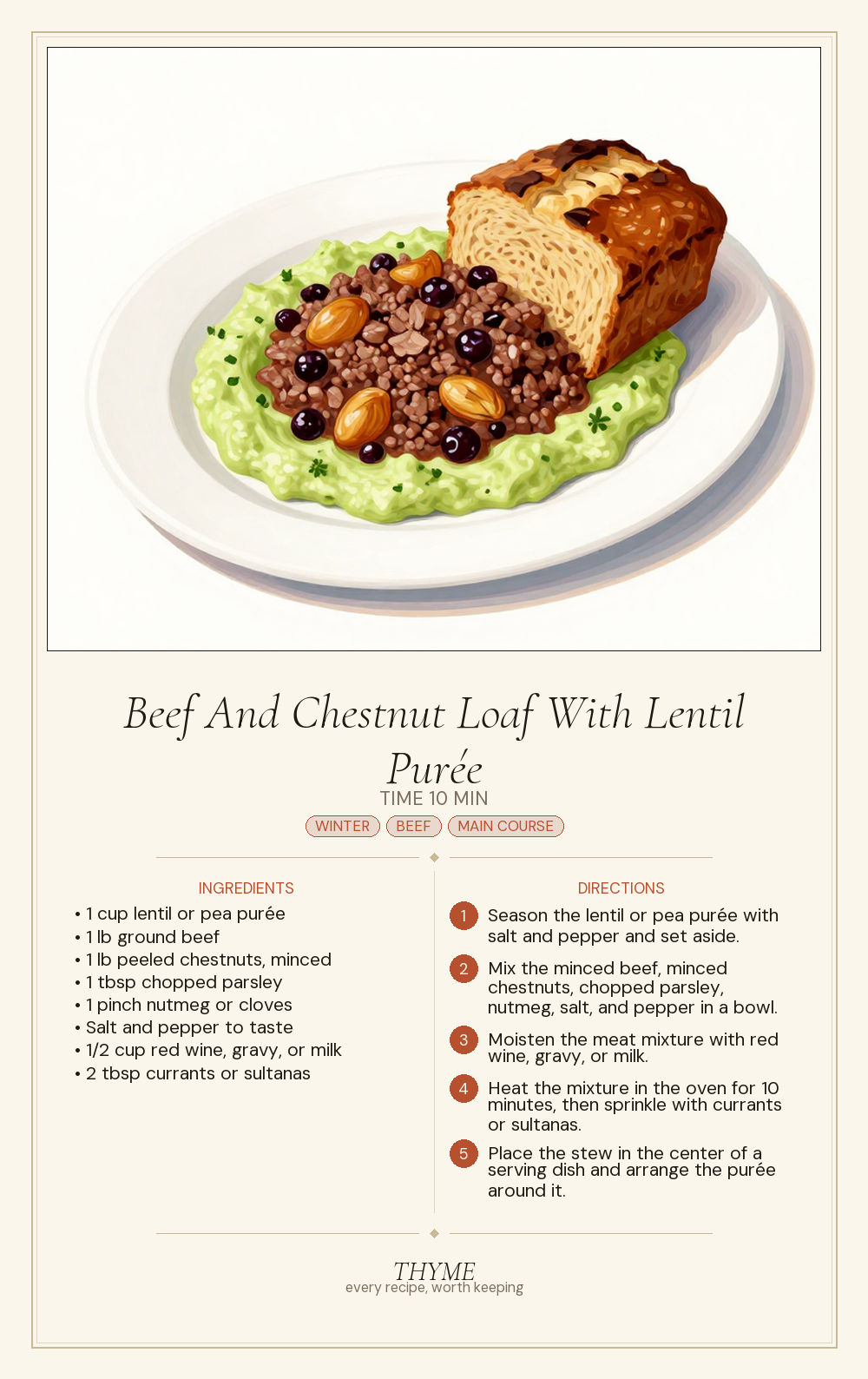 Beef And Chestnut Loaf With Lentil Purée