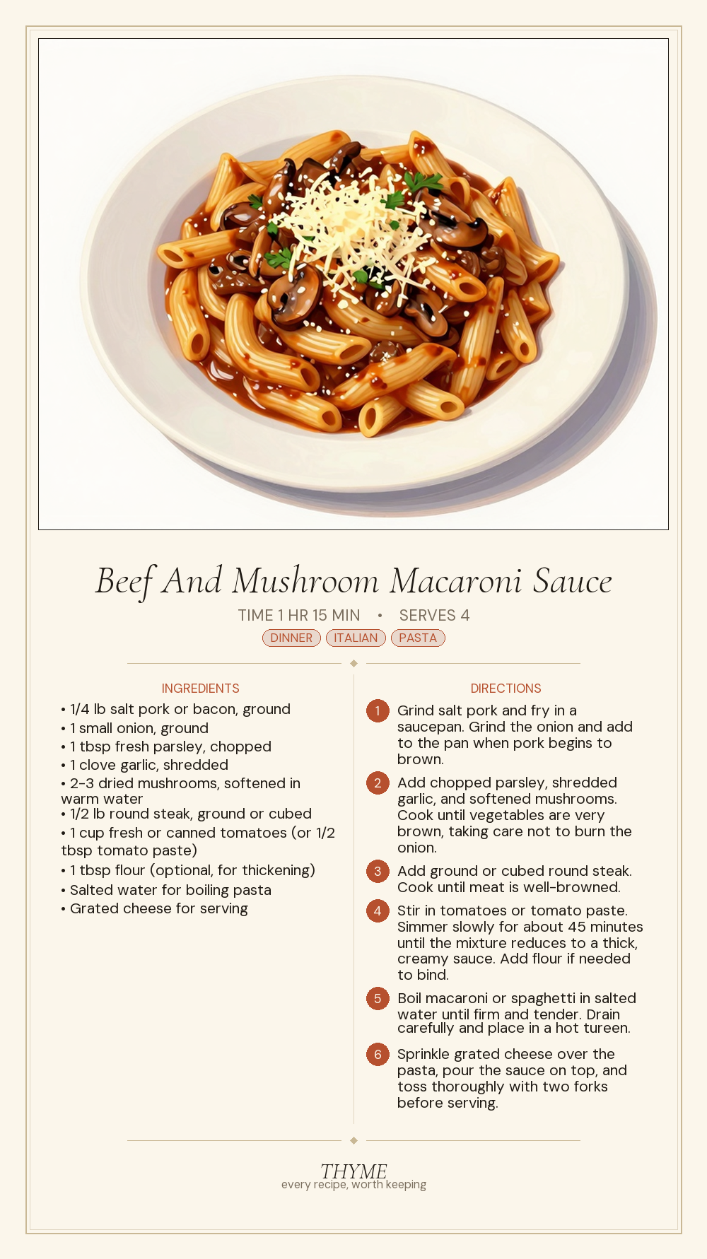 Beef And Mushroom Macaroni Sauce