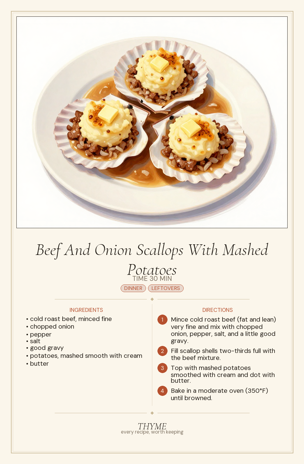 Beef And Onion Scallops With Mashed Potatoes