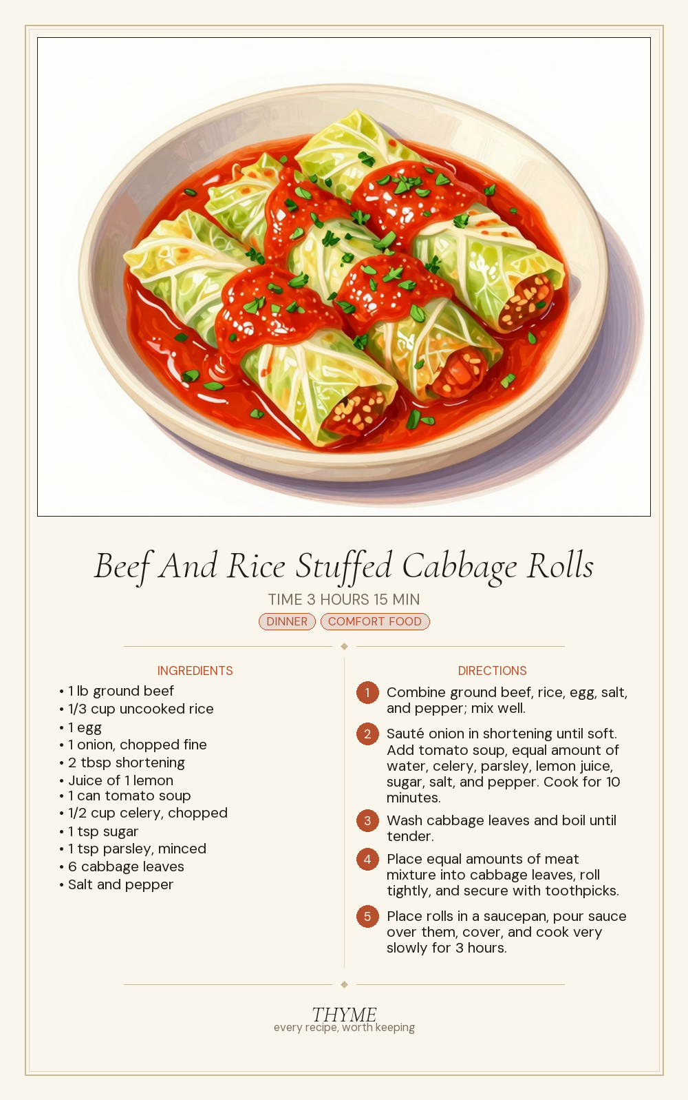 Beef And Rice Stuffed Cabbage Rolls