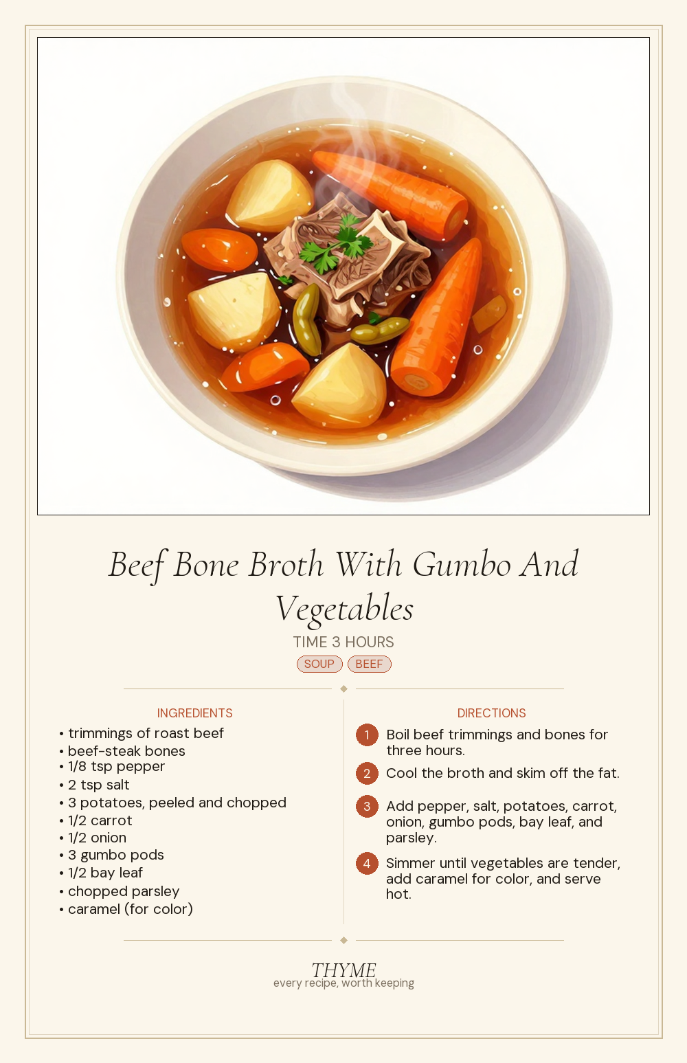 Beef Bone Broth With Gumbo And Vegetables
