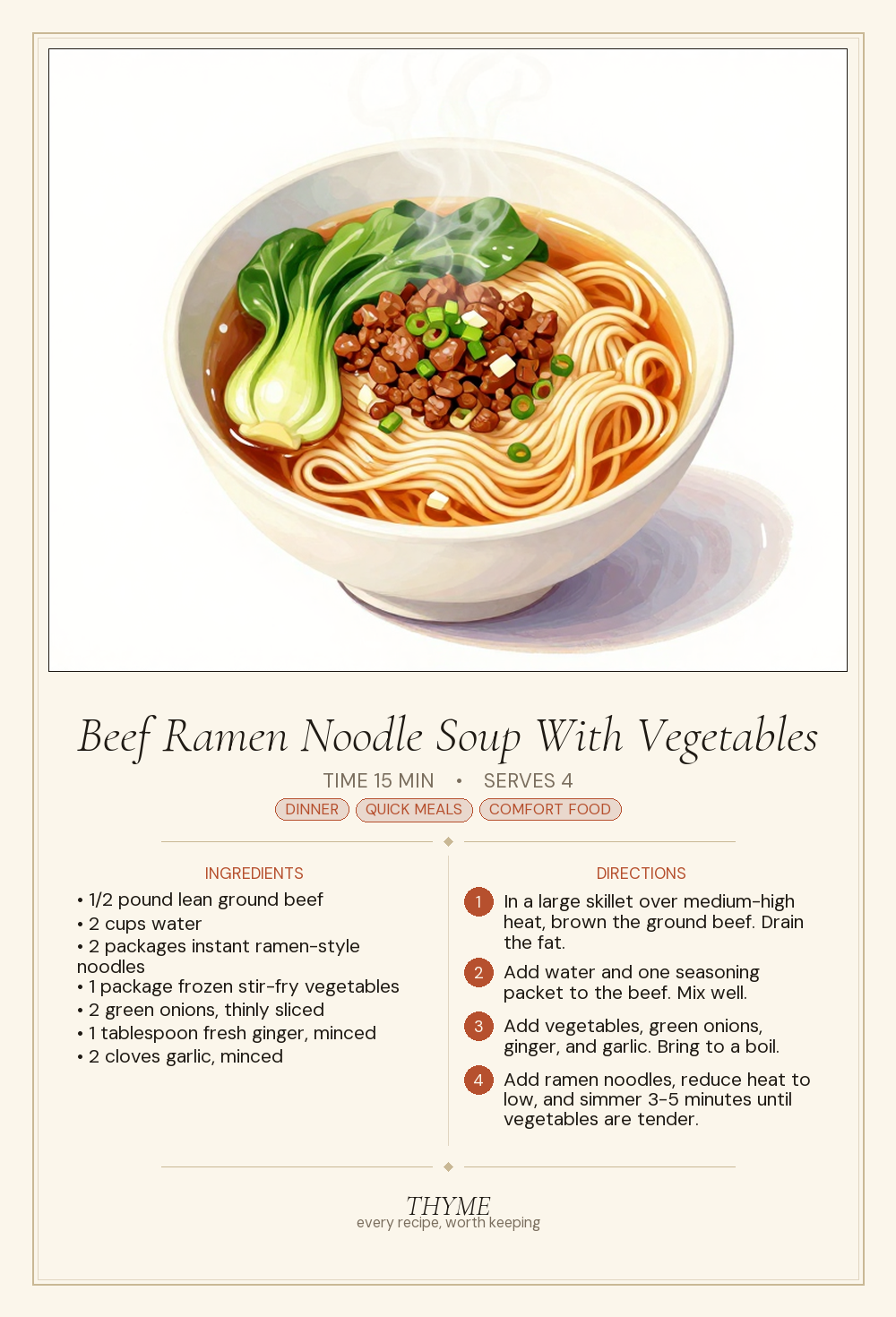 Beef Ramen Noodle Soup With Vegetables