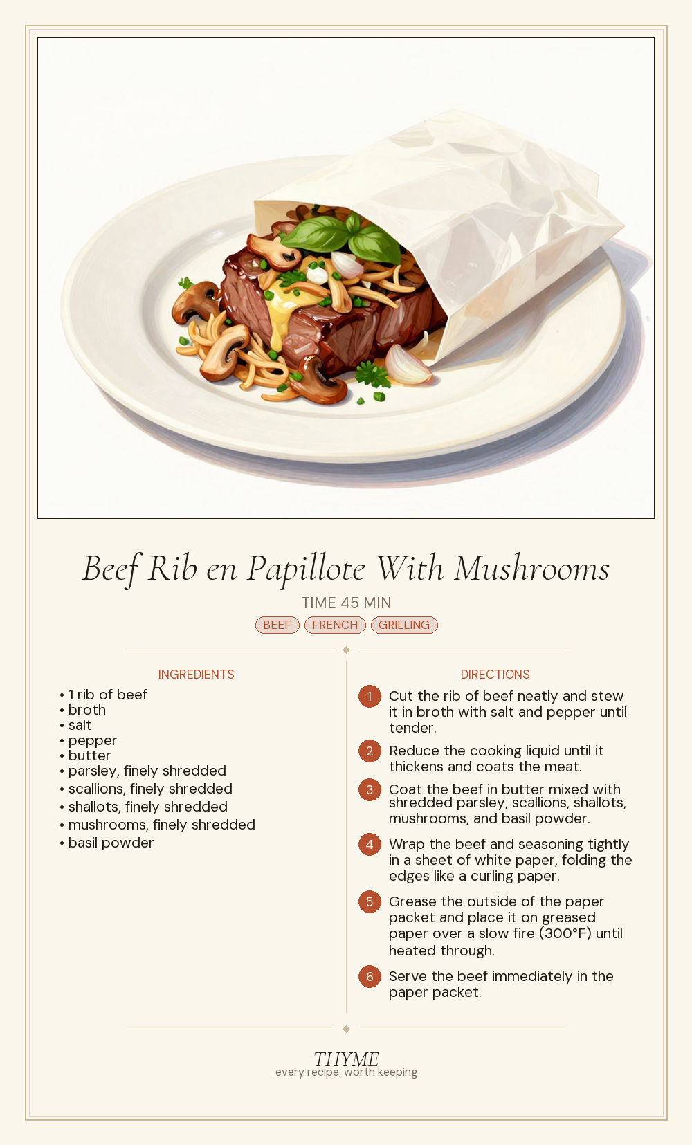 Beef Rib en Papillote With Mushrooms