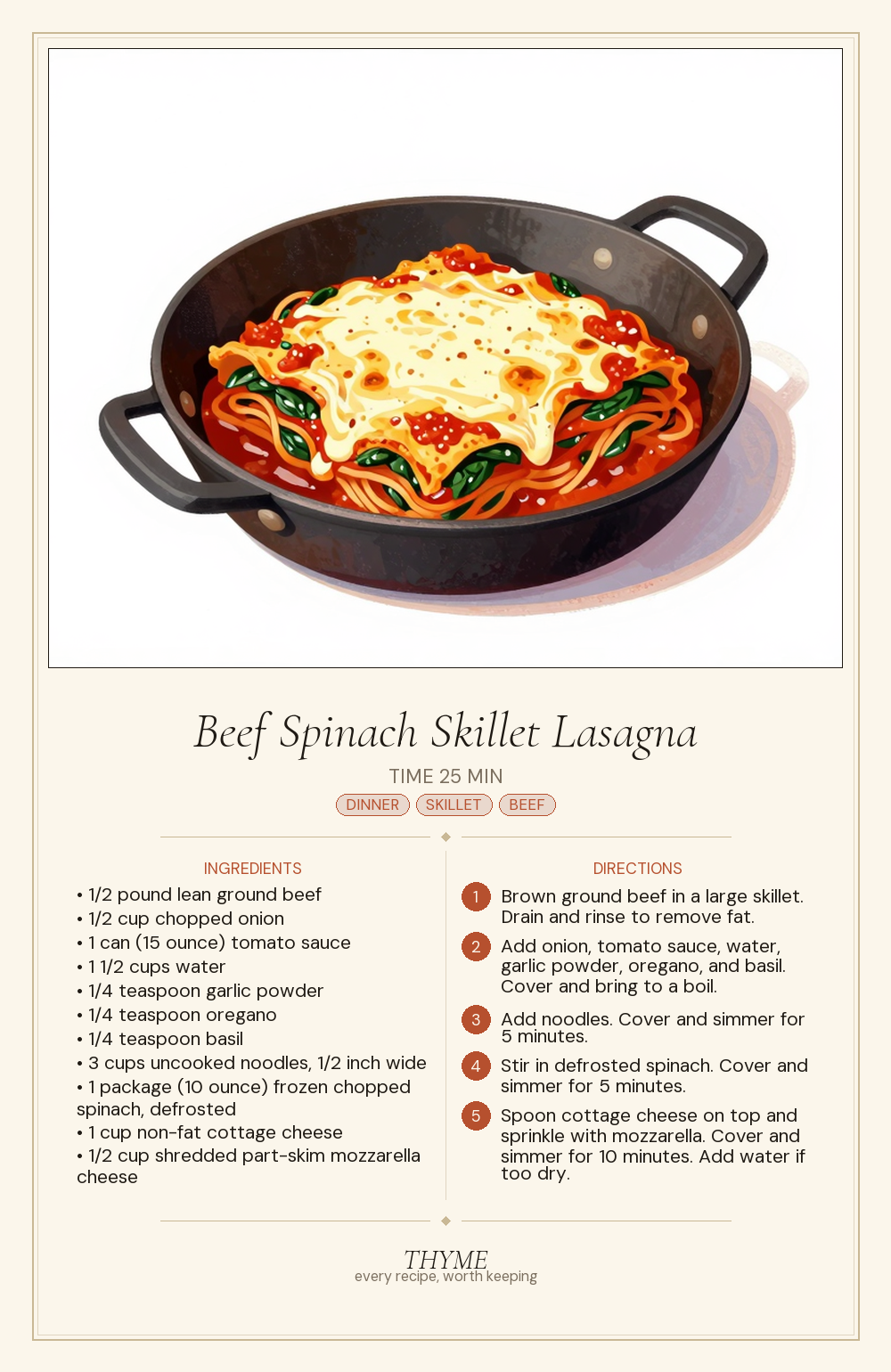 Beef Spinach Skillet Lasagna