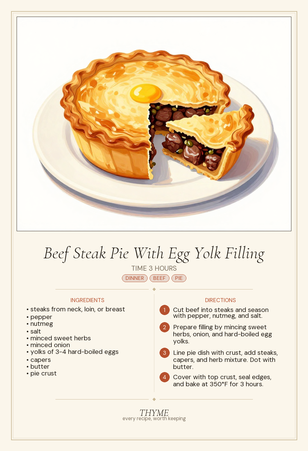 Beef Steak Pie With Egg Yolk Filling