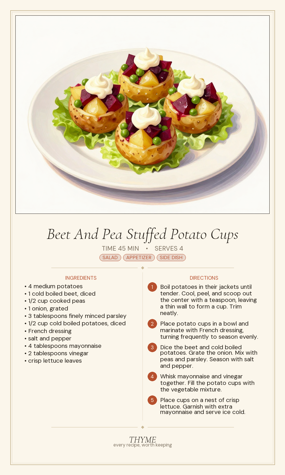 Beet And Pea Stuffed Potato Cups